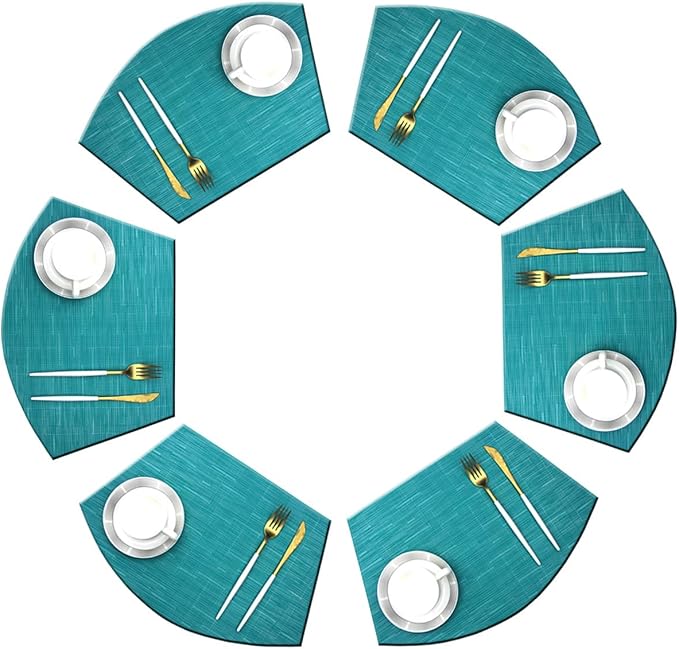 Wedge Placemats for Round Kitchen Table Woven Vinyl Easy Wipe Plastic Non Slip Table Mats Set of 6（Blue）