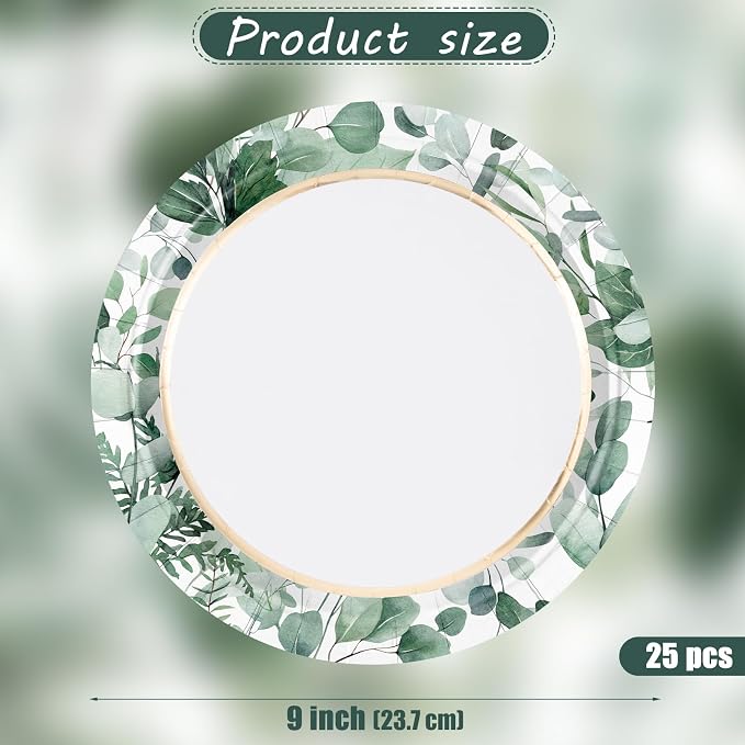 WRAPAHOLIC 25Pcs Eucalyptus Paper Plates - Image 2