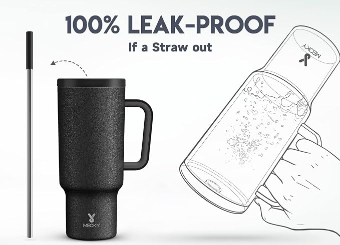 Meoky 40oz Tumbler with Handle, Leak-proof Lid and Straw, Insulated Coffee Mug - Image 3