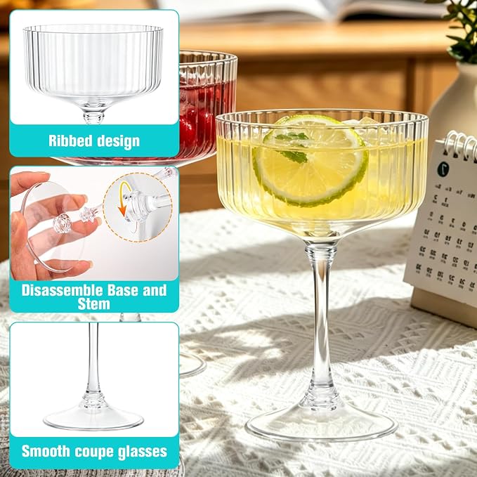 24 Pcs Plastic Martini Glasses Disposable, 10oz Ribbed Martini Glasses | - Image 4