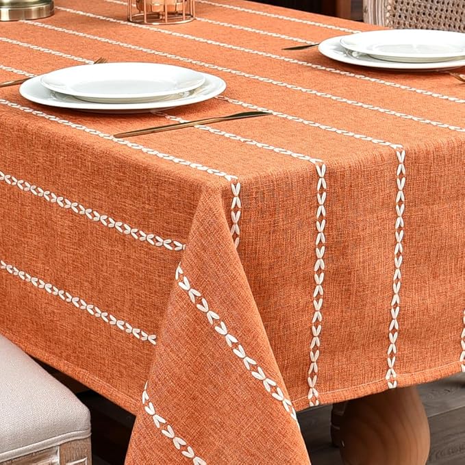Zobesta Cotton Orange Table Cloth Square Table 53 x 53 Inch, Washable Farmhouse Tablecloth Cotton Tablecloth, Dining Table Cover for Halloween,Thanksgiving, Dining, Outdoor,Fall