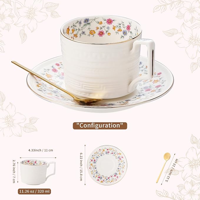 Country Roses Porcelain Tea Cup and Saucer Set - Image 6