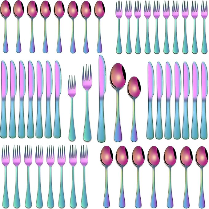 Colorful Rainbow 30 Pieces Silverware Sets Service For 6,Colored Flatware Sets Contains Knife And Fork Spoons Eating Utensils Sets For Kitchen Tableware