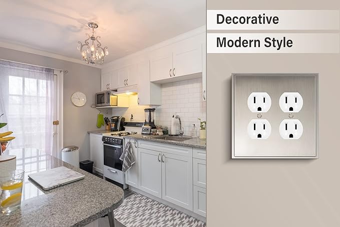 Henne Bery Soft Modern Decorative Wall Plate Switch Plate Outlet Cover (Double Duplex, Satin Nickel)