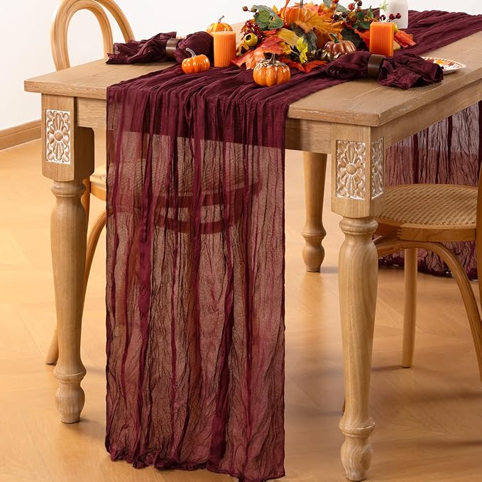 8 Pack Burgundy Cheesecloth Table Runner 10ft Sheer Gauze Events Decor | - Image 5