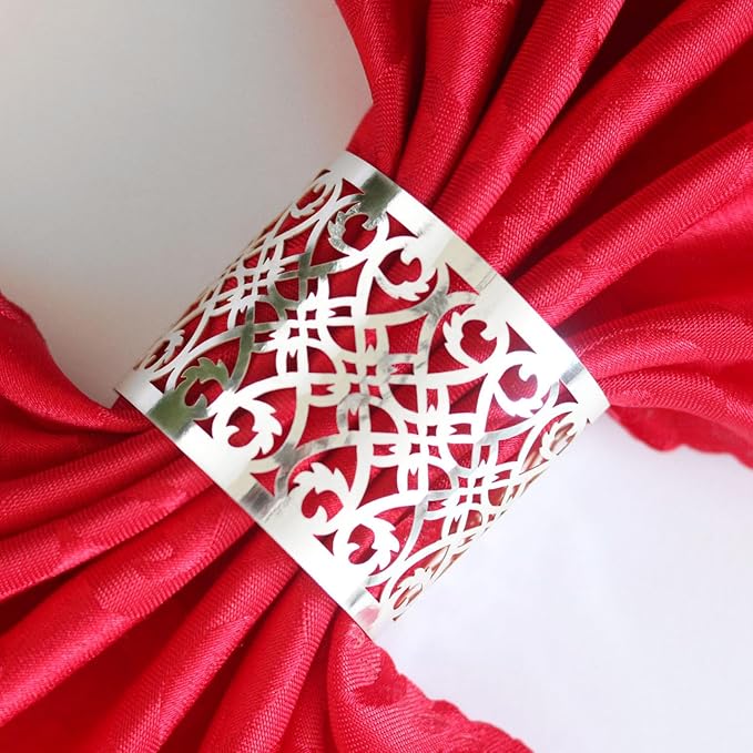150PCS Premium Napkin Rings Laser Cut Foil Paper Napkin Holder for Wedding Party Dinner Table Decor,Special Events and Catering Services (Silver)