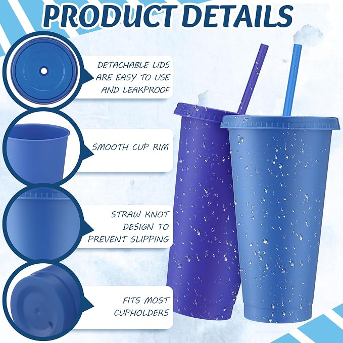 Skylety 12 Pcs Gray Blue Plastic Cups - Image 3