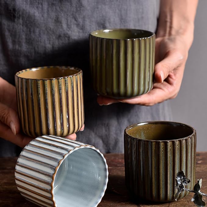 Vintage Ceramic Mug, Japanese Tea Cup 6oz Striped Cup No Handle Drinking Cup - Image 4