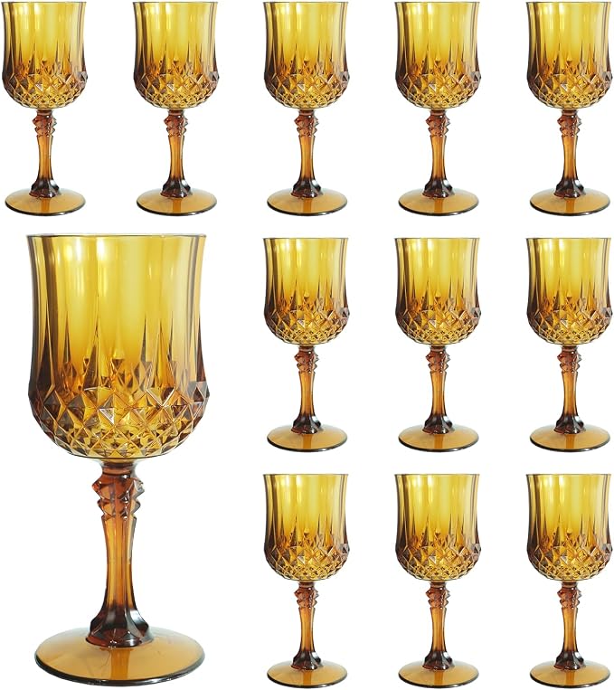 12Pack Plastic Wine Glasses, 7oz Vintage Goblets by LEYIQU