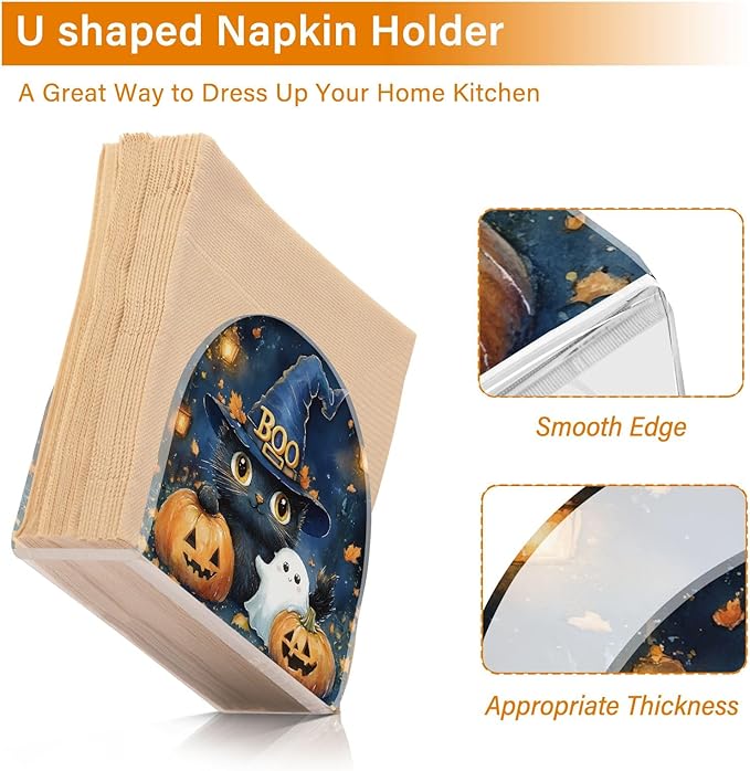 Cat Pumpkin Ghost Napkin Holder for Table Kitchen Decor Acrylic Paper Napkin Holders for Tissue Dining Room Indoor Outdoor Party Holiday Accessories
