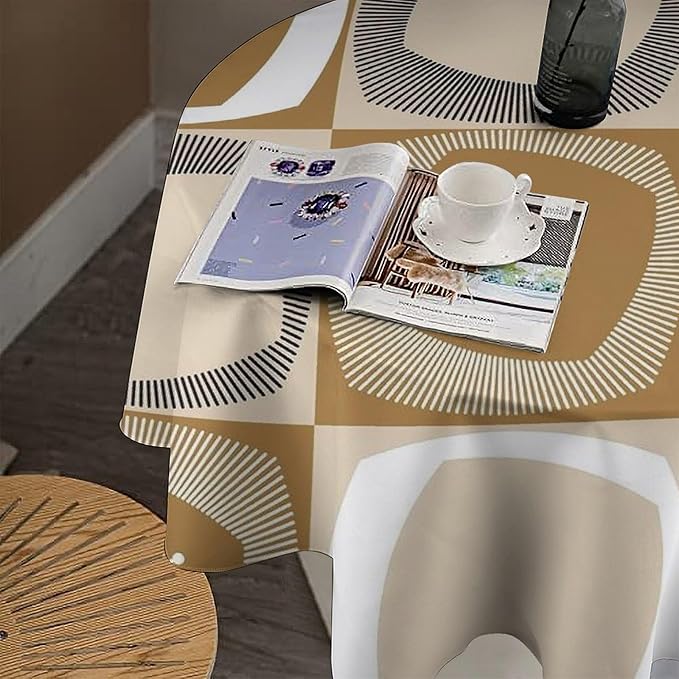Mid Century Round Tablecloth, Retro Geometric Colorful Squares Abstract Boho Vintage 50s 60s Tablecloth for Home Party Dining Room Kitchen Decor 36Inch(90cm)
