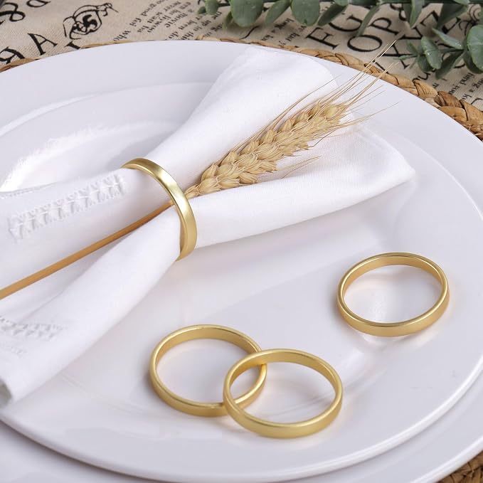 Cuff Brushed Gold Napkin Rings Set of 8, Circle Napkin Buckles Holder - Image 2