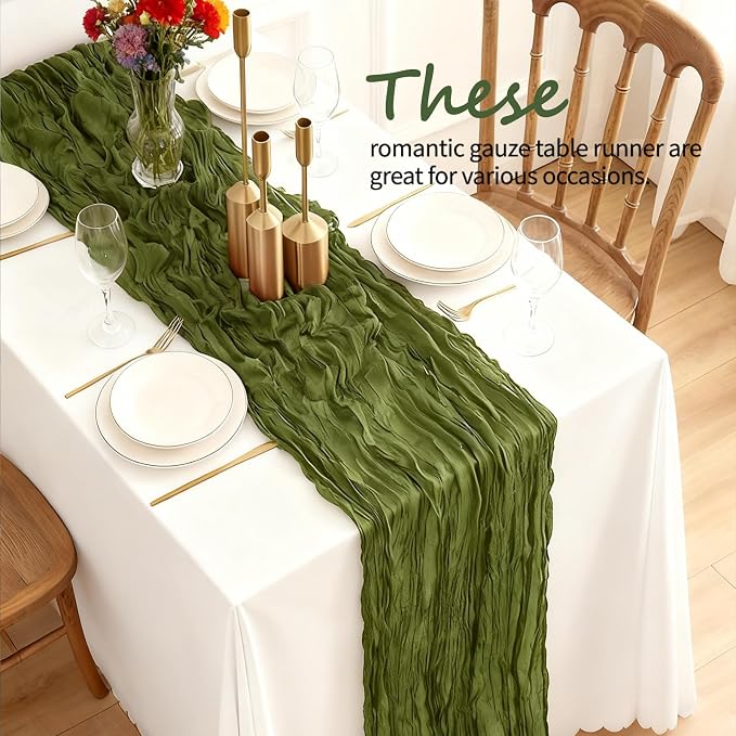 12 Pcs Olive Green Cheesecloth Table Runner 10Ft, Gauze Table Runners 21.5 x - Image 3