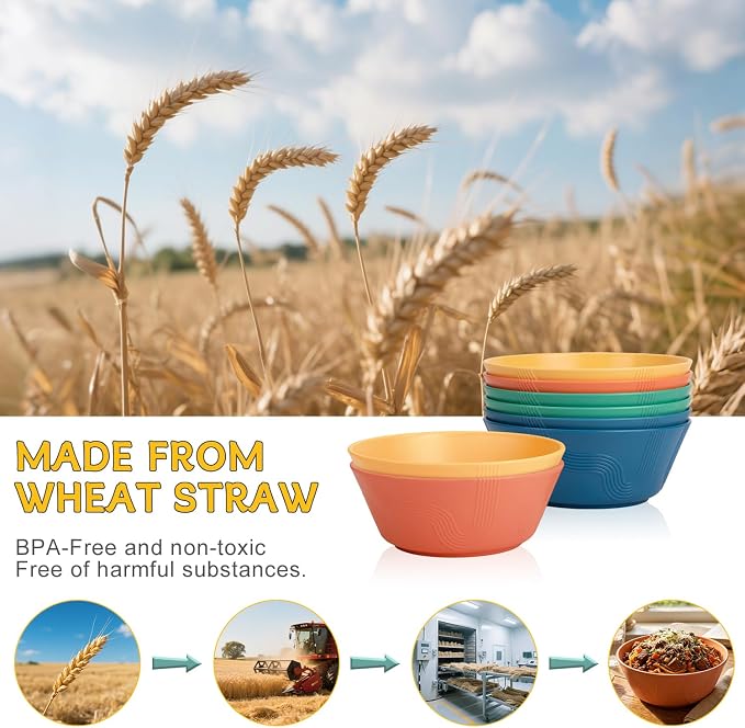 PYRMONT Large Cereal Bowls 36 OZ Wheat Straw Bowls Set of 8 Alternative Plastic - Image 4