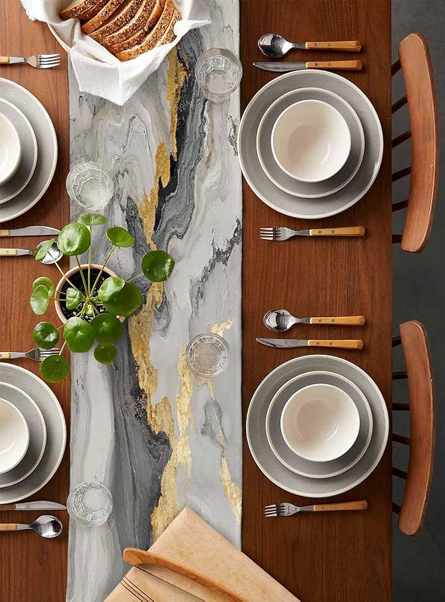 Grey Ombre Marble Table Runners 60 Inches Long, Abstract Art Kitchen Dining - Image 5