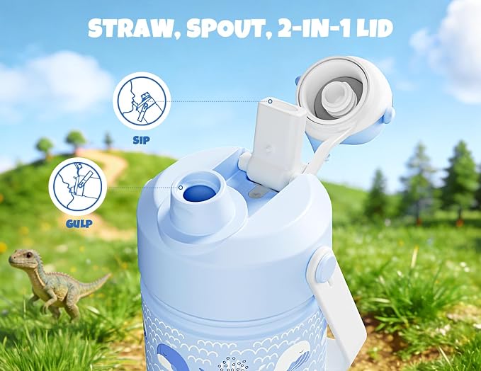 POWCAN 18 oz Kids Water Bottle for School: 2-in-1 Straw Spout Lid - Image 3