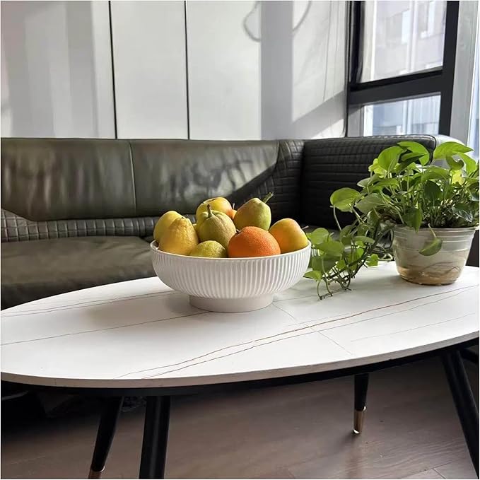 Ceramic Fruit Bowl,10.5" Decorative Bowl, White Fruit Bowl for Kitchen Counter, Purse Bowl, Key Bowl, Kitchen Island Décor, Centerpiece for Dining Table (White)