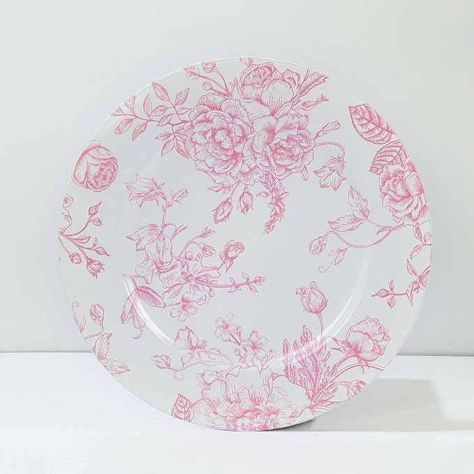 Efavormart 6 Pack White Pink Floral Acrylic Charger Plates in French Toile - Image 9