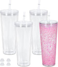 24 Oz Acrylic Snowglobe Tumbler, 4 Pack Pre-Drilled Double Wall Acrylic Clear by Maucircol