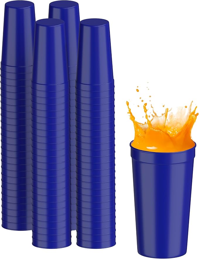 PartyPrints 100 Pack 32 oz Royal Blue Reusable Blank Plastic Cups, Colored by PartyPrints