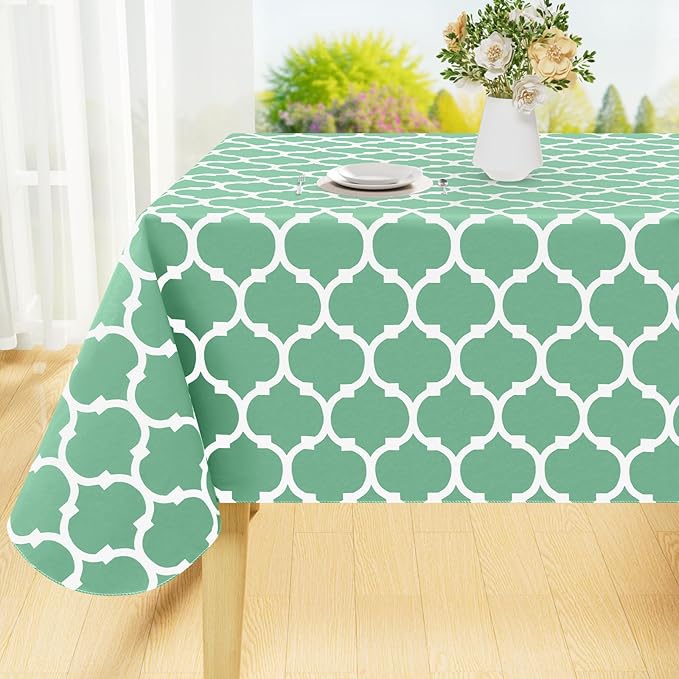 Smiry Rectangle Table Cloth, Waterproof Vinyl Tablecloth with Flannel Backing for Rectangle Tables, Wipeable Spillproof Plastic Tablecloths for Dining, Camping and Indoor (60"x120", Sage Green)