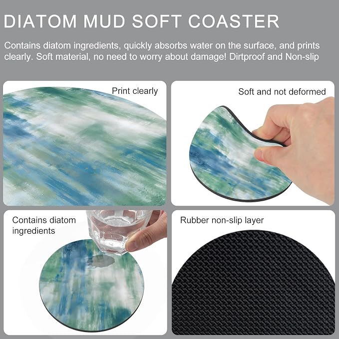 Blue Green Coasters Set of 6, Absorbent Coasters - Image 9