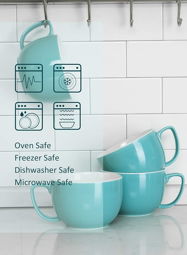 Teocera 24 oz Soup Bowls with Handles, Porcelain Large Coffee Mug Set, Jumbo - Image 8