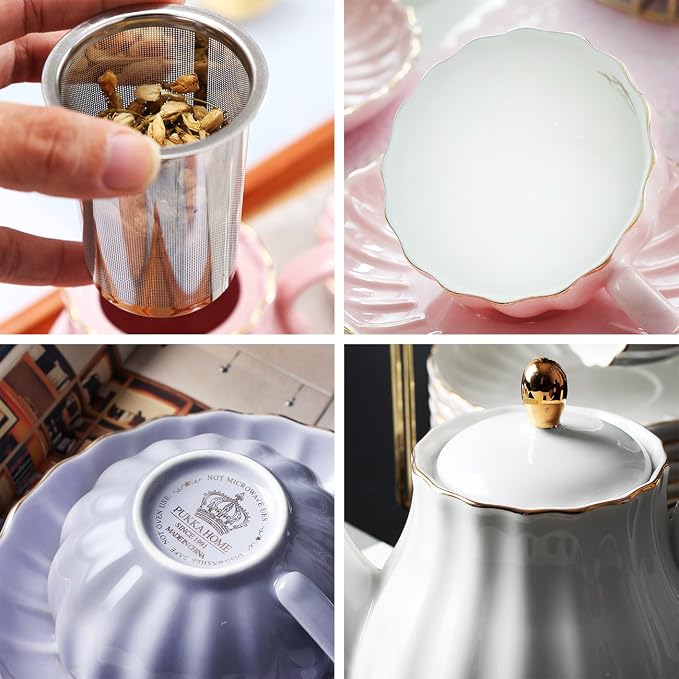 Sweejar Porcelain Tea Sets British Royal Series, 8 OZ Cups & Saucer Service - Image 4