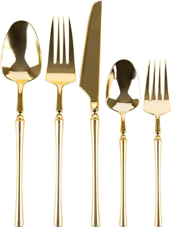 PlasticPro 20 Count Gold Plastic Tea Spoons Premium Quality Heavy Duty Disposable Elegant Silverware Tea Spoons for Party