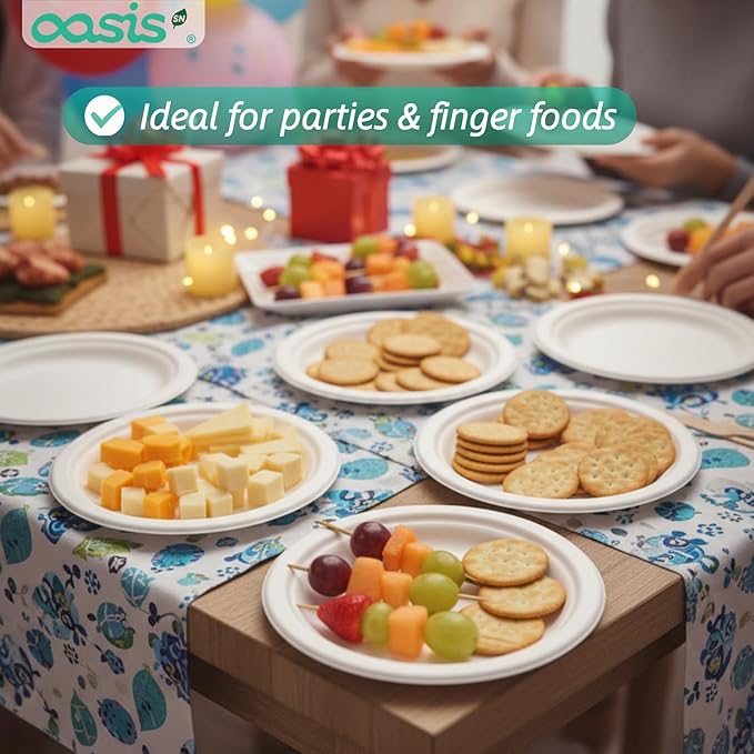 6 Inch 128 Pack Compostable Disposable Paper Plates, Small Dessert Plates, Heavy Duty Sugarcane Bagasse, Biodegradable Eco-Friendly, Perfect for Kids Meals & Parties, White