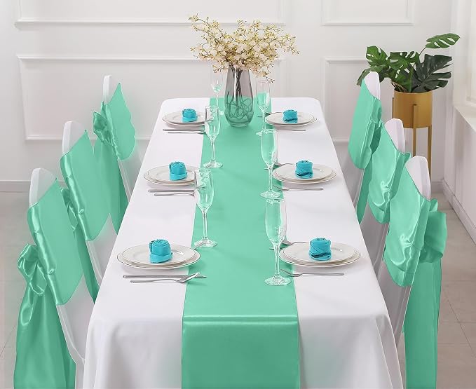 Horbaunal 12 Pack Aqua Satin Table Runner 12 x 108 Inch | Smooth Table Runners - Image 2