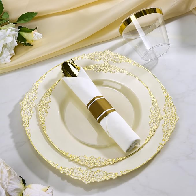 Bestluck 175PCS Ivory Disposable Dinnerware - Image 3