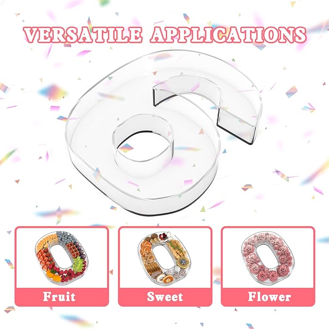 11" Acrylic Number Charcuterie Tray, Fillable Number Charcuterie Box for Food, Reusable Serving Cake Candy Dish Display Tray for Birthday Anniversary Party Decoration (Number 6)