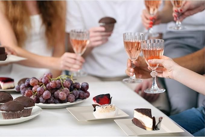 Exquisite Mini Disposable Appetizer Plates - 100 Pack 4.5 In. x 4.5 In. Ivory Plastic Dessert Plates - Elegant Design for Weddings, Birthdays, and Formal Parties - Stackable and Convenient - BPA Free