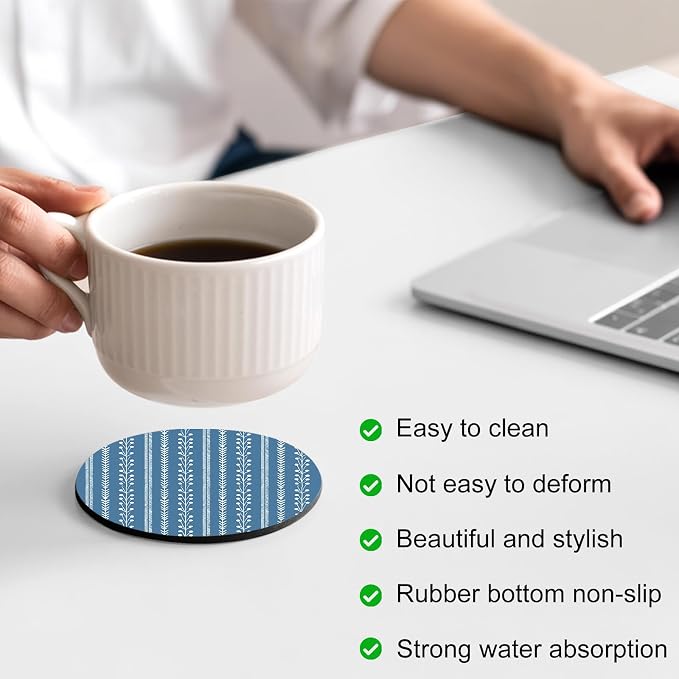 Blue Striped Coasters Set of 2, Absorbent Coasters - Image 4