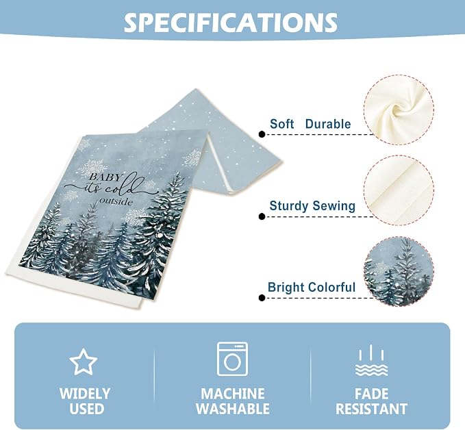 Winter Baby It's Cold Outside Table Runner Pine Tree Snowflakes Burlap Table - Image 4