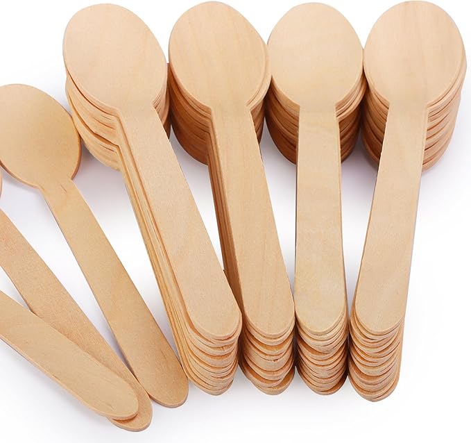 500 Pack Disposable Wooden Spoons 6.3 Inch - Sturdy Birch Wood Compostable & Biodegradable Cutlery - Sustainable Spoons for Catering, Party, Tasting, Ice Cream, Coffee & DIY Craft/Art Supplies