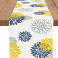 Blue Yellow Gray Table Runner Dahlia Pinnata Flower Beige Table Runners Modern by WHOMEAF