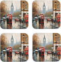4Pcs Leather Coaster for Drinks London Impression Cup Coasters Aesthetic Drink by WSOIHFEC