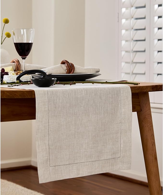 Solino Home 100% Pure Linen Dining Table Runner Light Natural, 14 x 156 in | - Image 2