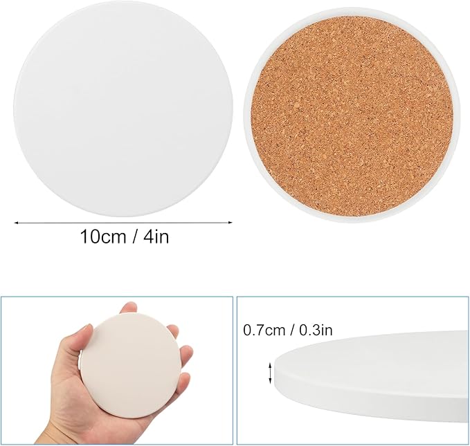GNIEMCKIN 60 Pieces 4 Inch Round Blank Ceramic Coasters, Unglazed Ceramic Tiles - Image 2
