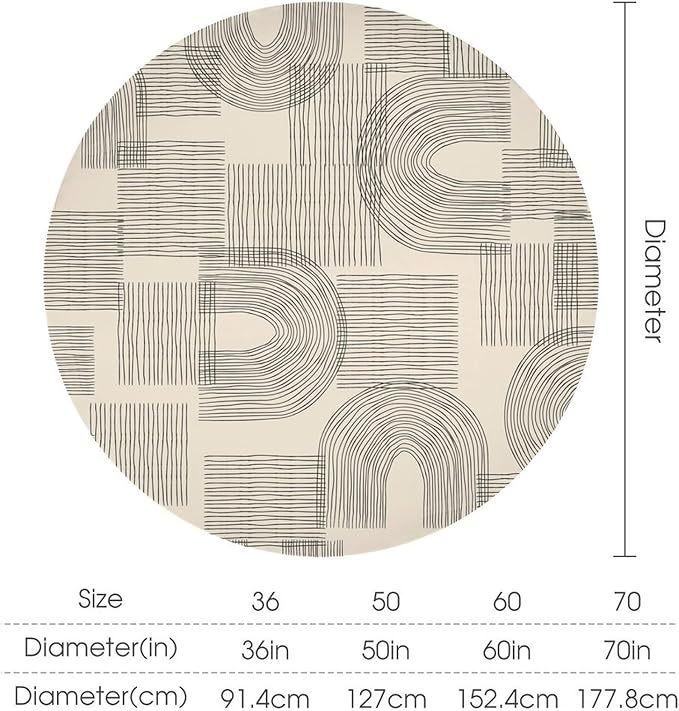 Boho Round Tablecloth, Mid Century Minimalist Abstract Aesthetic Modern Tablecloth for Home Party Dining Room Kitchen Decor 50Inch(127cm)