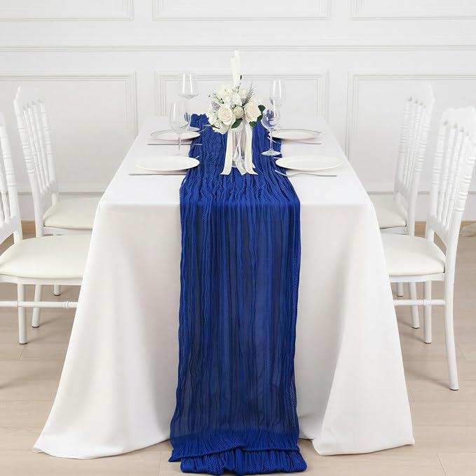 1 Pack Royal Blue Cheesecloth Table Runner 120 Inch Boho Wedding Decor | - Image 4