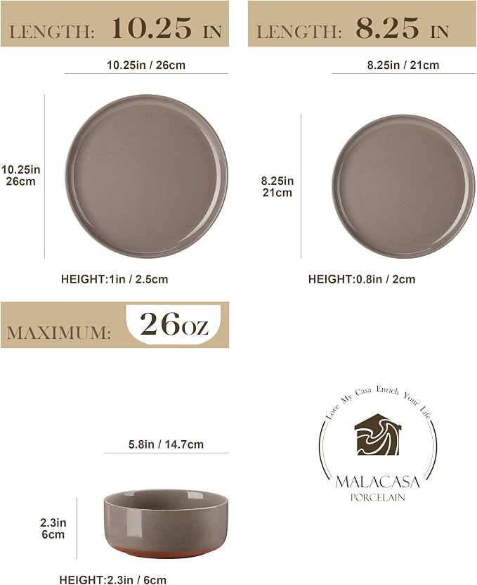 MALACASA Plates and Bowls Sets, 12 Pieces Modern Stoneware Dinnerware Set - Image 2