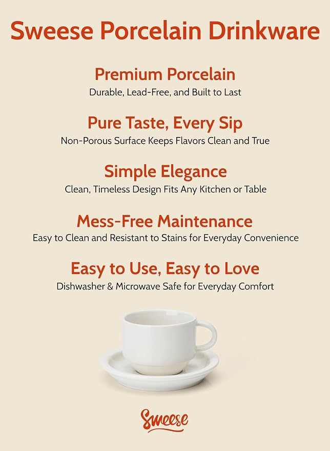 Sweese Porcelain Espresso Cups Set, 4 oz Stackable Cups - Image 7