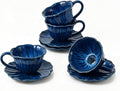 KOOV Latte Cup and Saucer Set of 4, Vintage Hand-Painted 10 oz Ceramic by KOOV