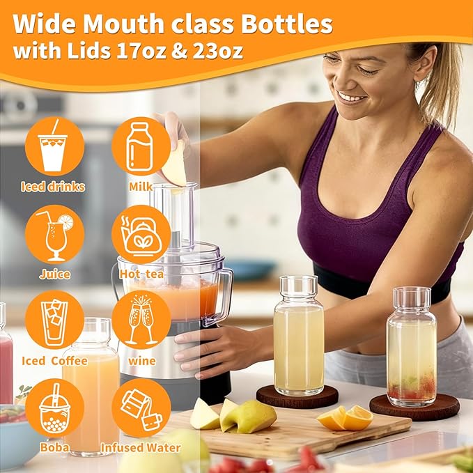 Glass Cup with Silicone Lid and Straw, 17 Oz Drinking Glasses Water Bottle Vintage Glassware for Iced Coffee, Juice, Cocktails, Whisky Tumbler for Gift 2 Pack