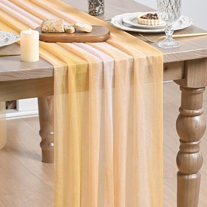 Artoid Mode Boho Yellow Stripes Spring Chiffon Table Runner 120 Inches 10FT by ArtoidMode