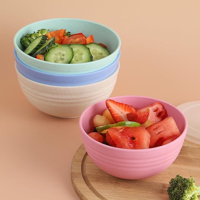 Unbreakable Cereal Bowls 24 OZ Reusable Wheat Straw Bowl Set of 4, Microwave & - Image 3