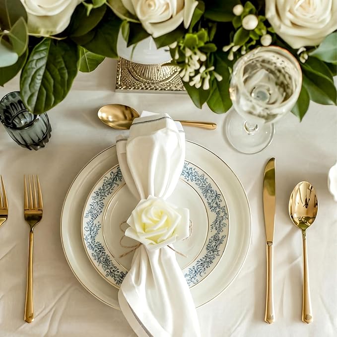 Flower Napkin Rings Set of 12 Wooden White Rose Handmade Napkin Holders - Image 4